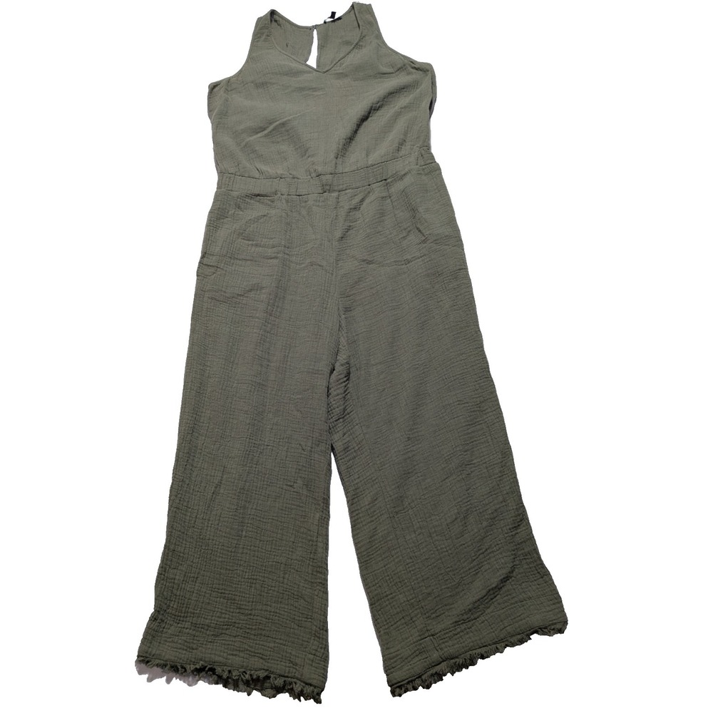 DREW Jumpsuit Women‎ Large Green Cotton Sleeveless Textured Romper MADE IN USA